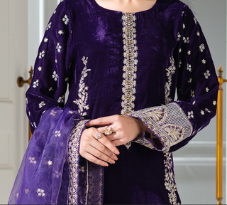 Purple 3pc Velvet Suit with Shawl
