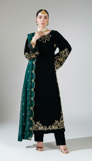 Teal 3pc Velvet Suit with Shawl