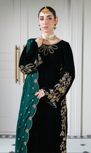 Teal 3pc Velvet Suit with Shawl