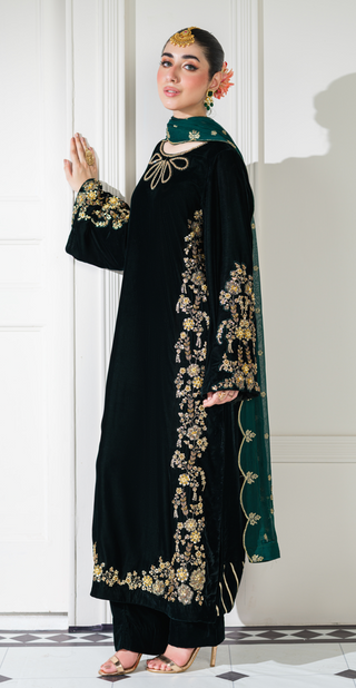 Teal 3pc Velvet Suit with Shawl