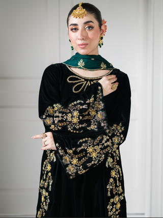 Teal 3pc Velvet Suit with Shawl