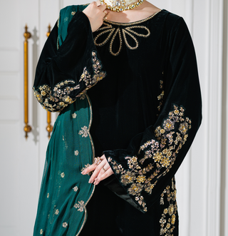 Teal 3pc Velvet Suit with Shawl