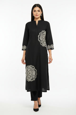 Black Sequence Khaddar 2pc Co-ord Set