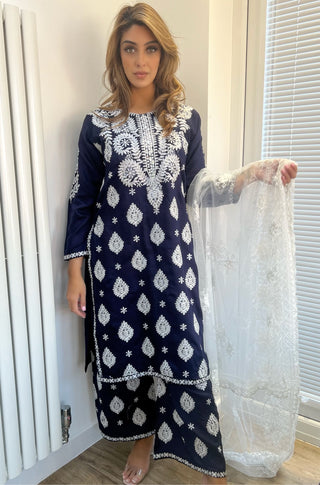 Navy 3pc Viscose suit with Palazzo’s