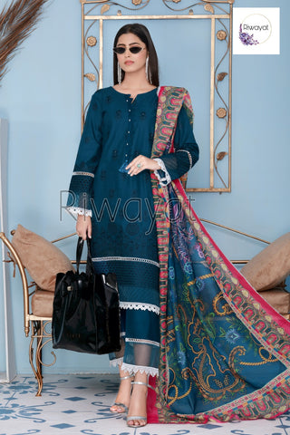 Teal 3pc Chikankari Lawn Suits